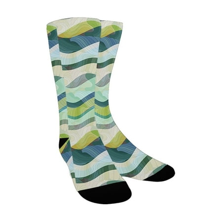 

Ocean Wavy Shapes Abstract Design Ombre Like Sea Themed Colored Image Sea Foam Pale Green and Olive Custom Socks for Women