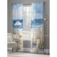 thumbnail image 4 of Coastal Wave Bliue Sheer Curtains for Living Room Bedroom Ocean Oil Painting Sea Beach Plant Sheer Curtains 84 Inch Long 2 Panels Set Light Filtering Curtain Window Treatments Drapes for Dining Room, 4 of 6