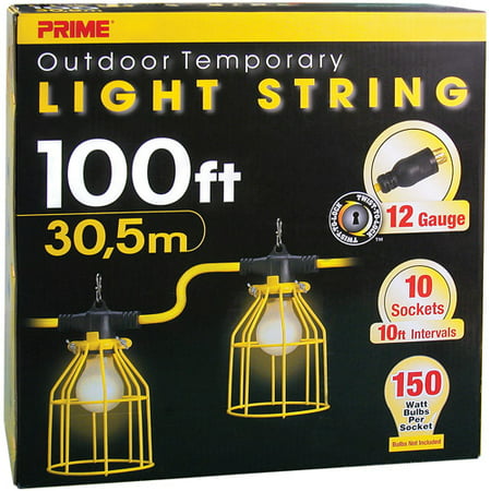 Prime 12/3 SJTW TTL Temporary Light String With Metal Cages, 100-Feet