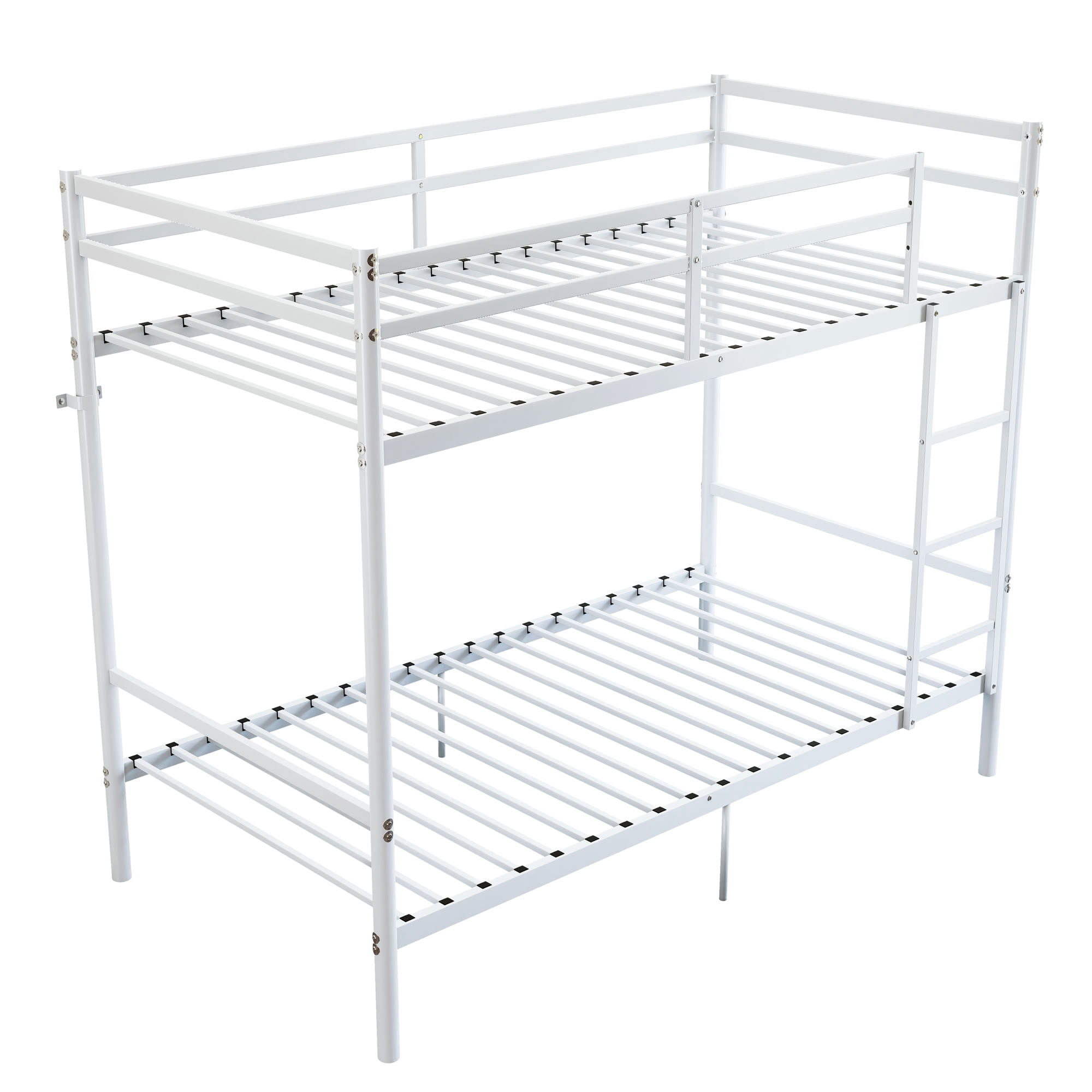 MAYEERTY Twin Over Twin Metal Bunk Bed with High Guardrail and Ladder, Space-Saving Bed for Kids Teens Adults, No Box Spring Needed for Bedroom Dorm