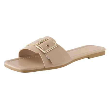 

ZIZOCWA Women s Flat Sandals Electric Slippers Heated Women Fashion Spring And Summer Women Slippers Flat Bottom Square Toe Open Toe Metal Buckle Soli 41