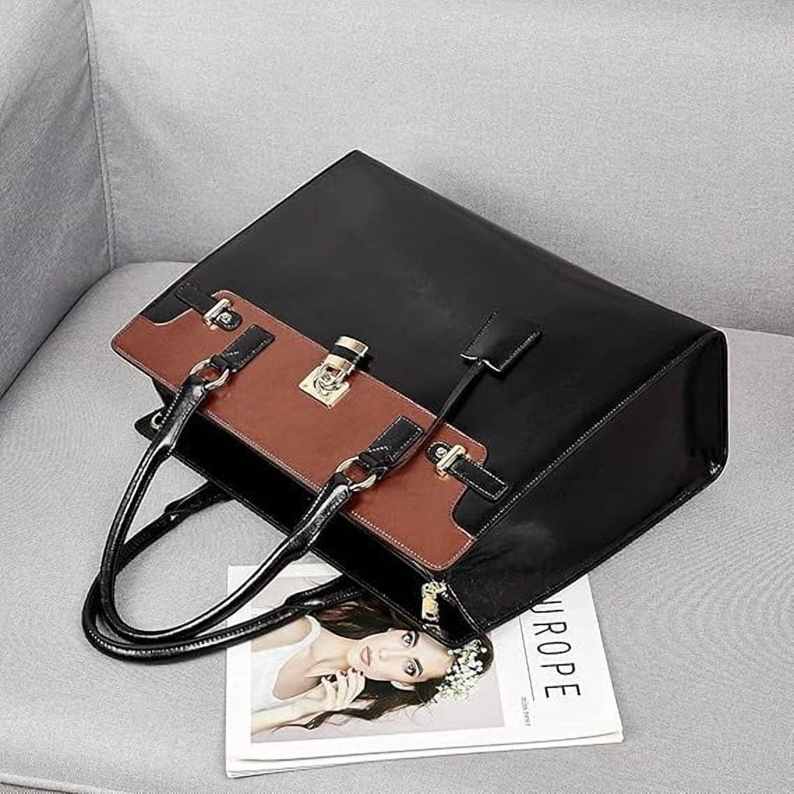 RKXQT Briefcase for Women 15.6 inch Leather Laptop Bag Vintage Slim Lawyer Business Bag Stylish Work Purse