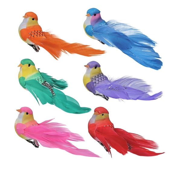 Yangka 6Pcs Fake Colorful Feathered Birds, Clip-On Decorative Simulated Bird Crafts for Garden, Tree, Wreath, Wedding & Home Floral Arrangement Decoration