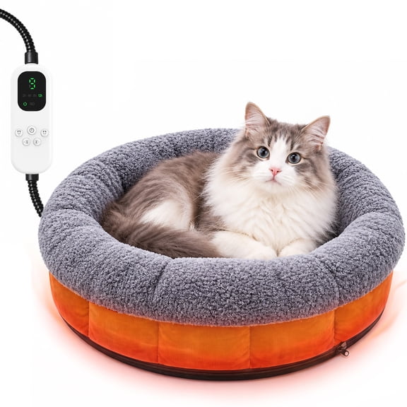 HUTACT Cat Heated Bed, 19.7" Winter Pet Bed with 9-Level Adjustable Temperature Electric Heating Pad for Indoor Cats and Small Dogs