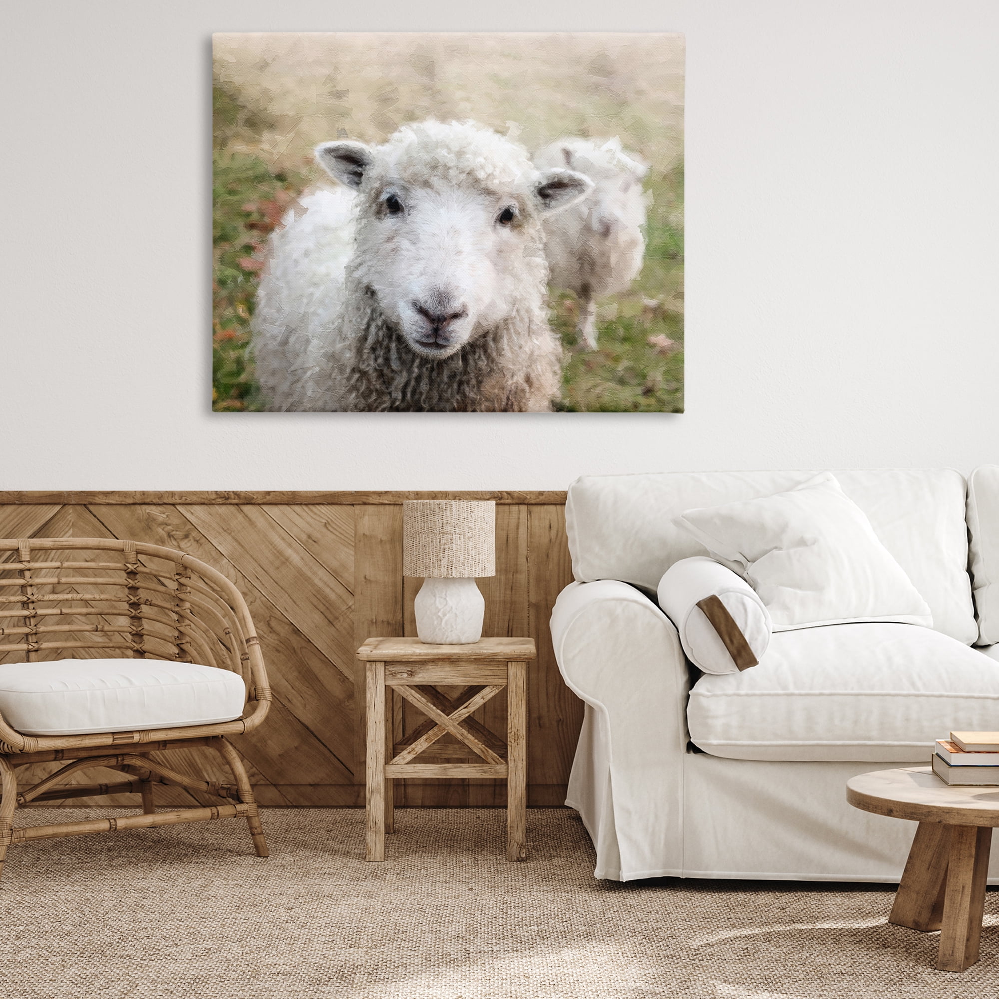 Stupell Industries Close Up Sheep Gaze Animals & Insects Painting Gallery Wrapped Canvas Art Print Wall Art, 48 x 36