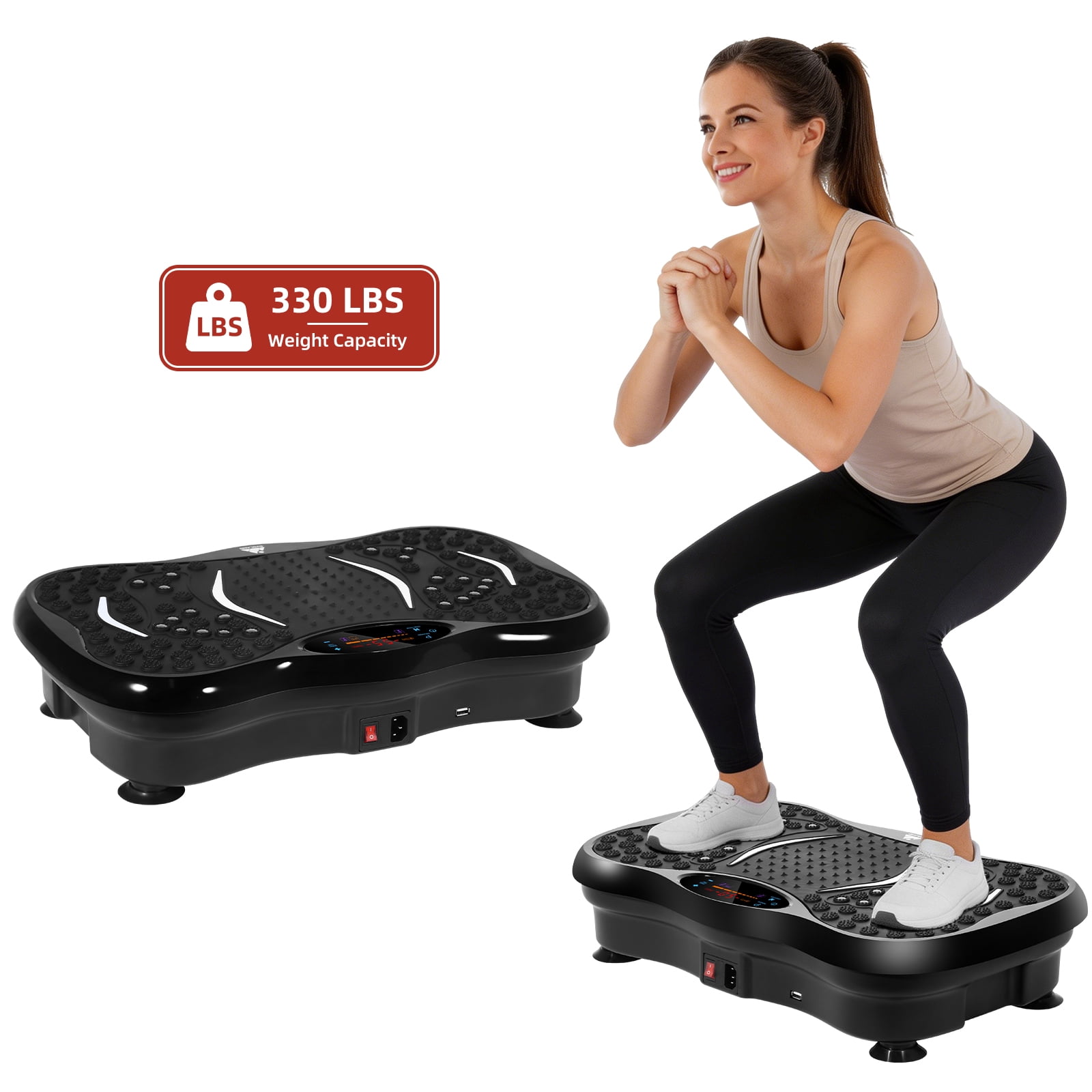 Vowella Vibration Plate Exercise Machine for Home Fitness & Whole Body Workout, 330 Lbs Capacity, 99 Speed Levels with 2 Resistance Bands & Remote Control, LCD Display, Black
