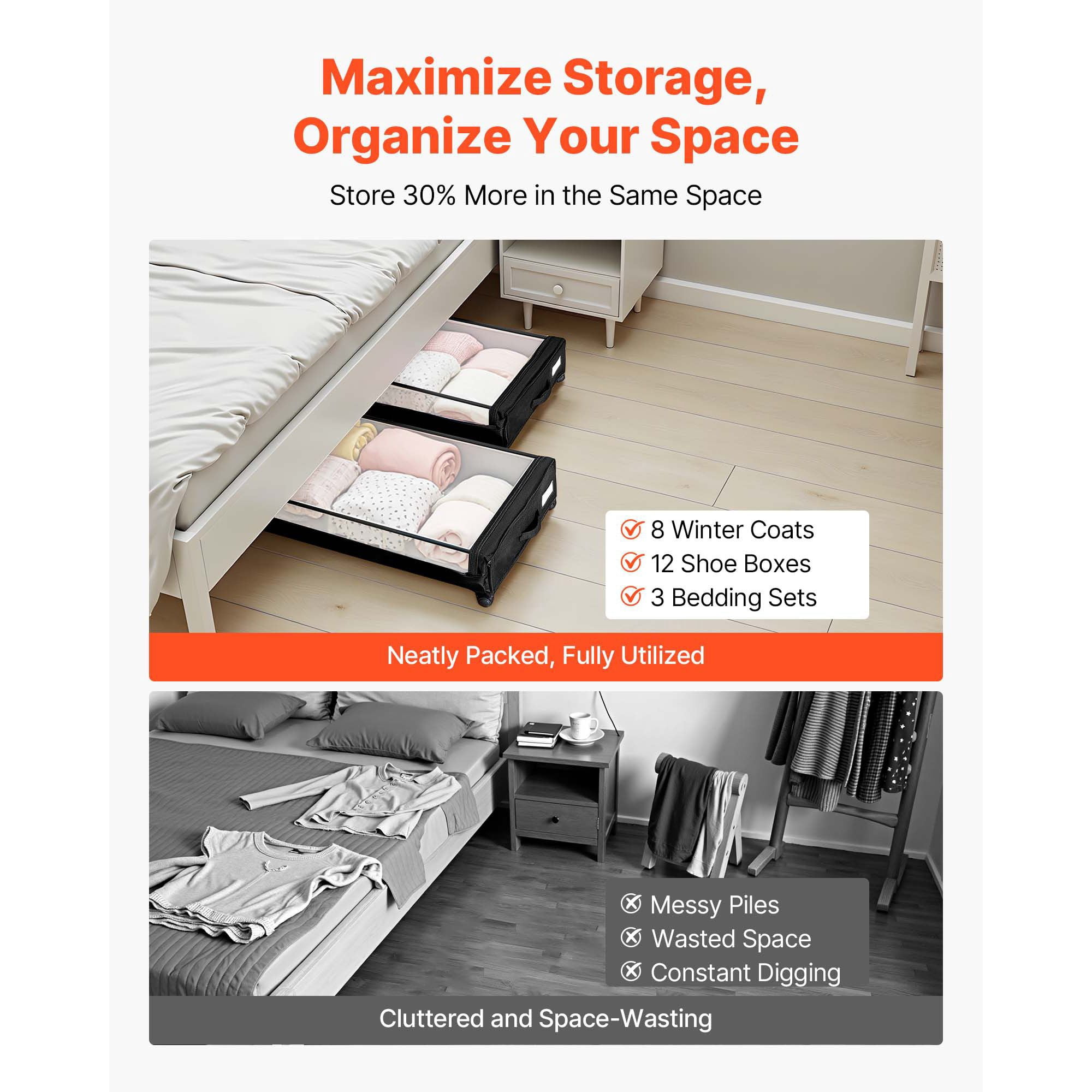 Under Bed Storage with Wheels, 28.94" x 15.75" x 4.33", 60 lbs Capacity, Clear Top, 360° Casters, for Clothes Shoes Toys