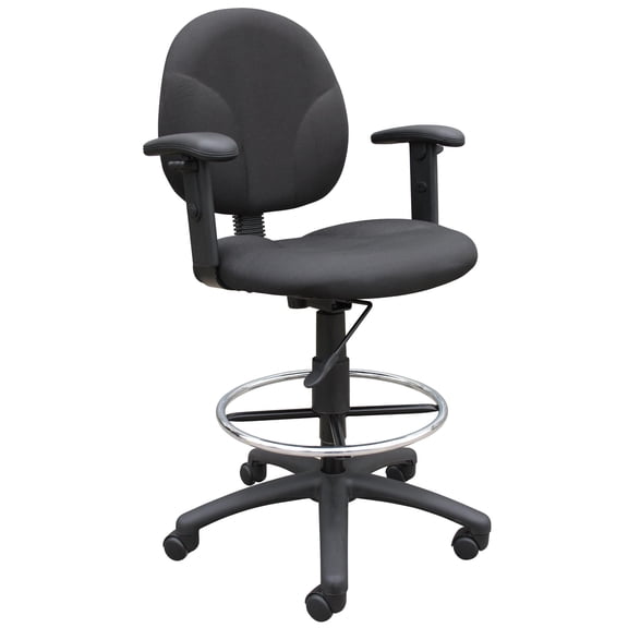 Bowery Hill Adjustable Arm Fabric Upholstered Drafting Stool in Black