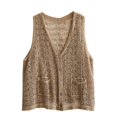 thumbnail image 4 of HBFAGFB Cardigan pour Femmes Gilet en Dentelle Col en V Ouvert Gilet Tendance Sans Manches Khaki Taille Unique, 4 of 5
