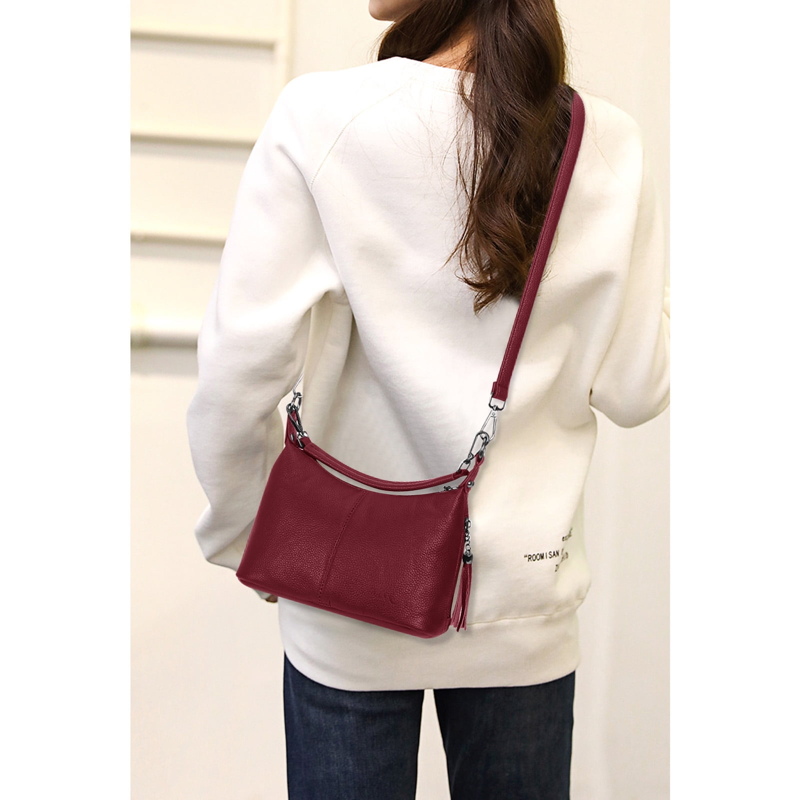 HuaAngel Women's Handbags Soft Genuine Leather Tassel Shoulder Bag Vintage Travel Satchel Purses with 2 Removable Straps