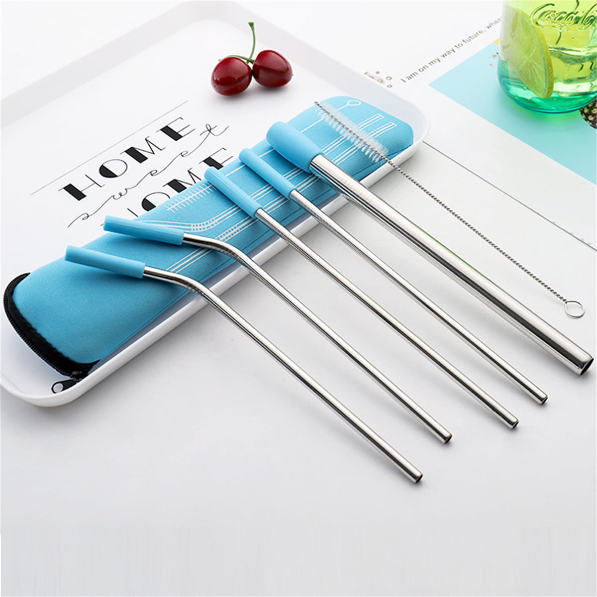 Stainless Steel Straws Reusable Soft Silicone Tips for Smoothie and Hot Cold 