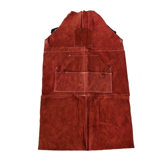 Qtmnekly Leather Welding Apron - Heat & Flame- Heavy Duty Work Forge Apron with 6 Pockets, 42Inch Large Cowhide Brown