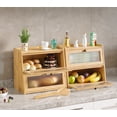 thumbnail image 3 of BALANBO Bread Box for Kitchen Countertop Bamboo Bread Storage Container Bin 2 Layer Breadbox Holder Large Capacity Keeper Wood Farmhouse Food Organizer Pantry Shelf Clear Window（Natural color), 3 of 6