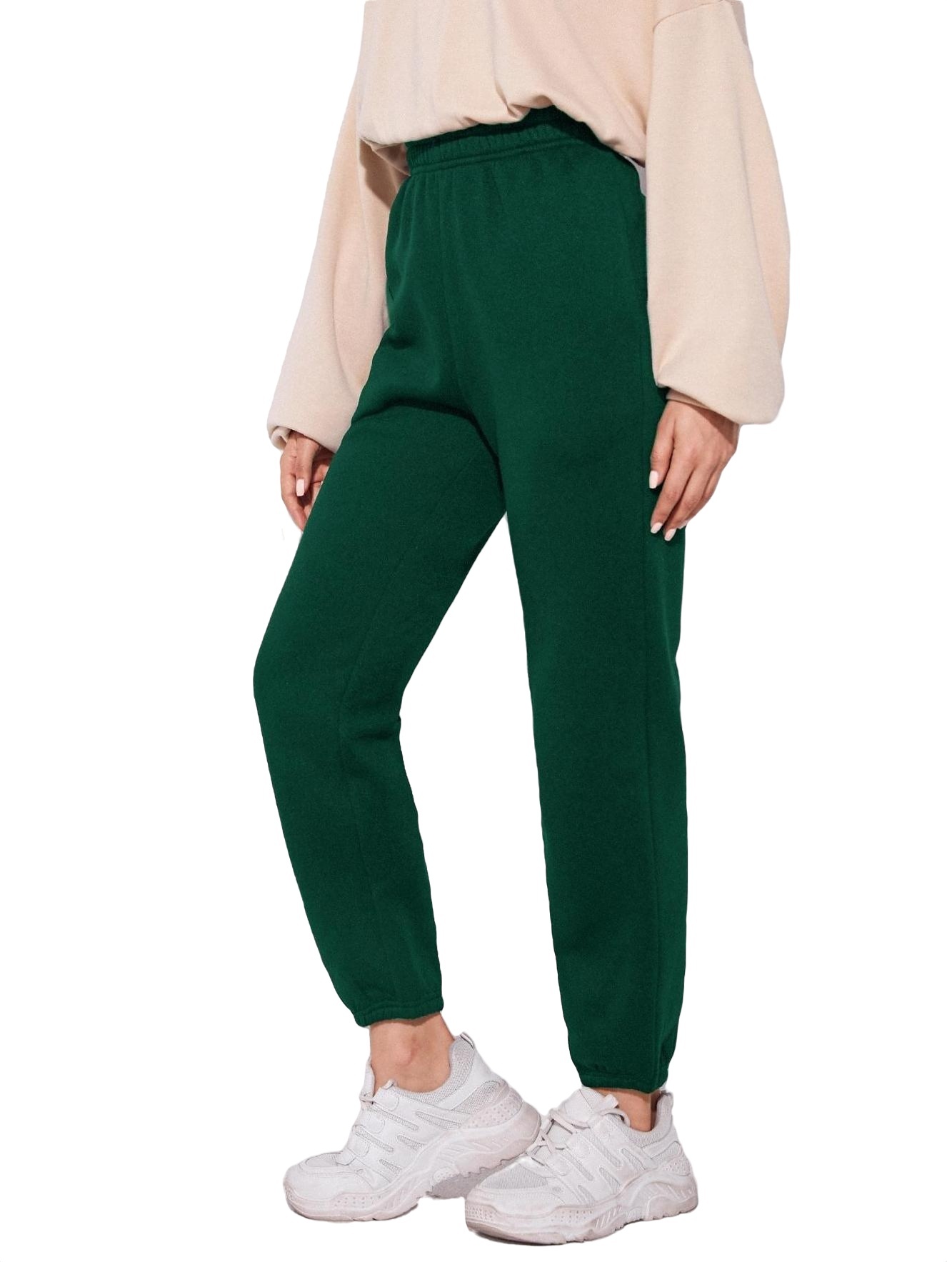 Womens Casual Pants Elastic Waist Solid Sweatpants Dark Green S