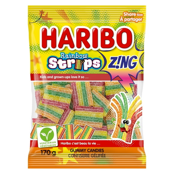 Haribo Z!NG Rainbow Strips Sour Gummy Candy 170g, HARIBO RAINBW STRIPS