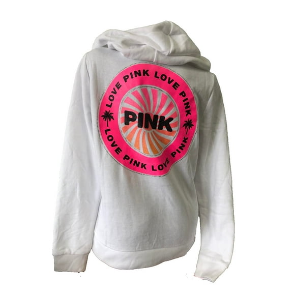 Victoria's Secret Pink Perfect Full Zip Hoodie White Rhinestone Size Medium NWT