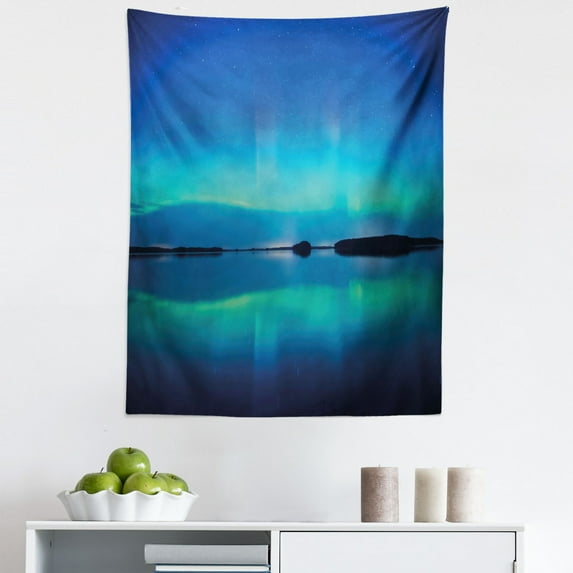 Nature Tapestry, Unusual Sky Scenery over Calm Serene Lake Color Reflections Landscape, Fabric Wall Hanging Decor for Bedroom Living Room Dorm, 5 Sizes, Violet Blue, by Ambesonne