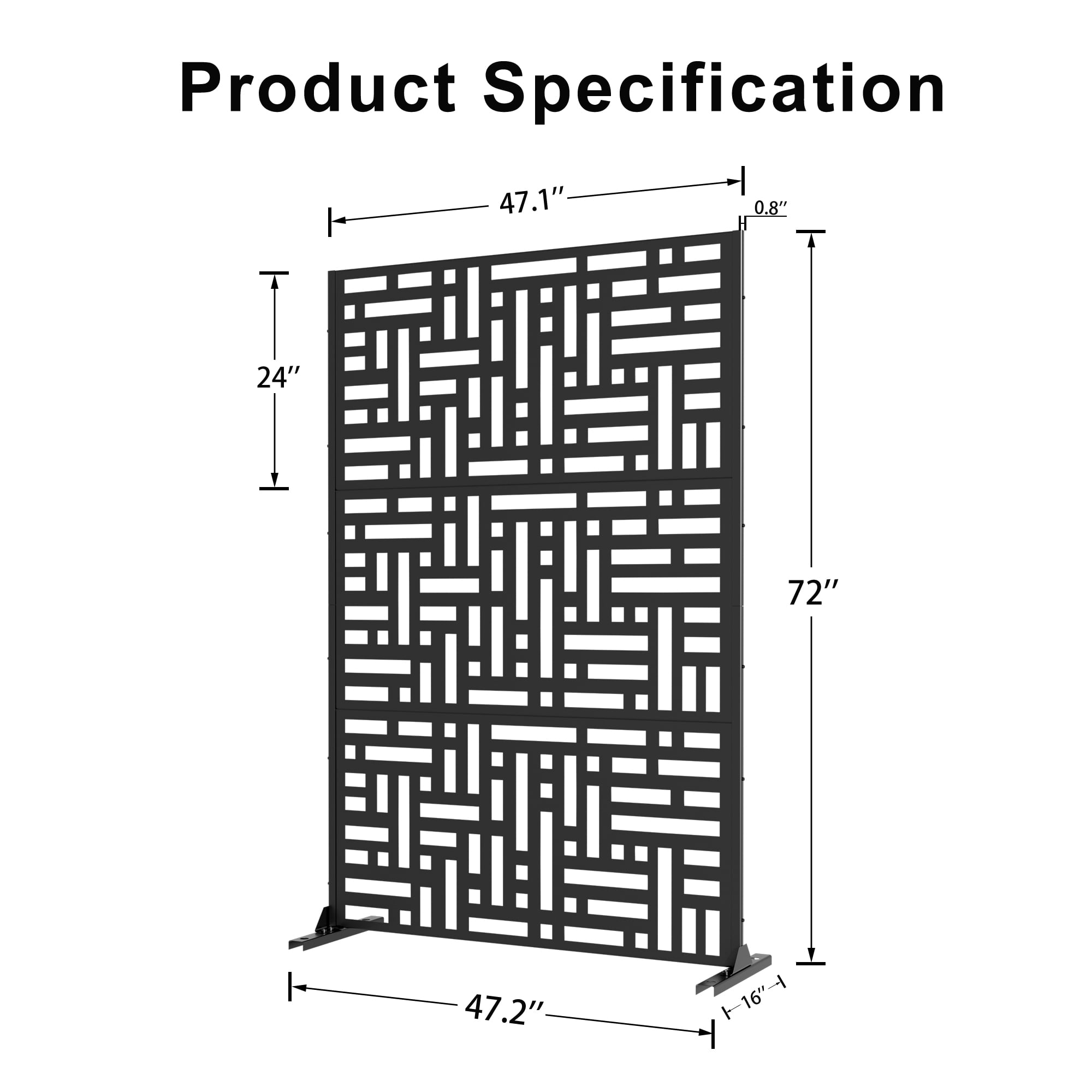 MAYEERTY 72"×47" Metal Outdoor Privacy Screen, Decorative Privacy Fence, Windproof Privacy Panel for Patio, Balcony, Garden, Black