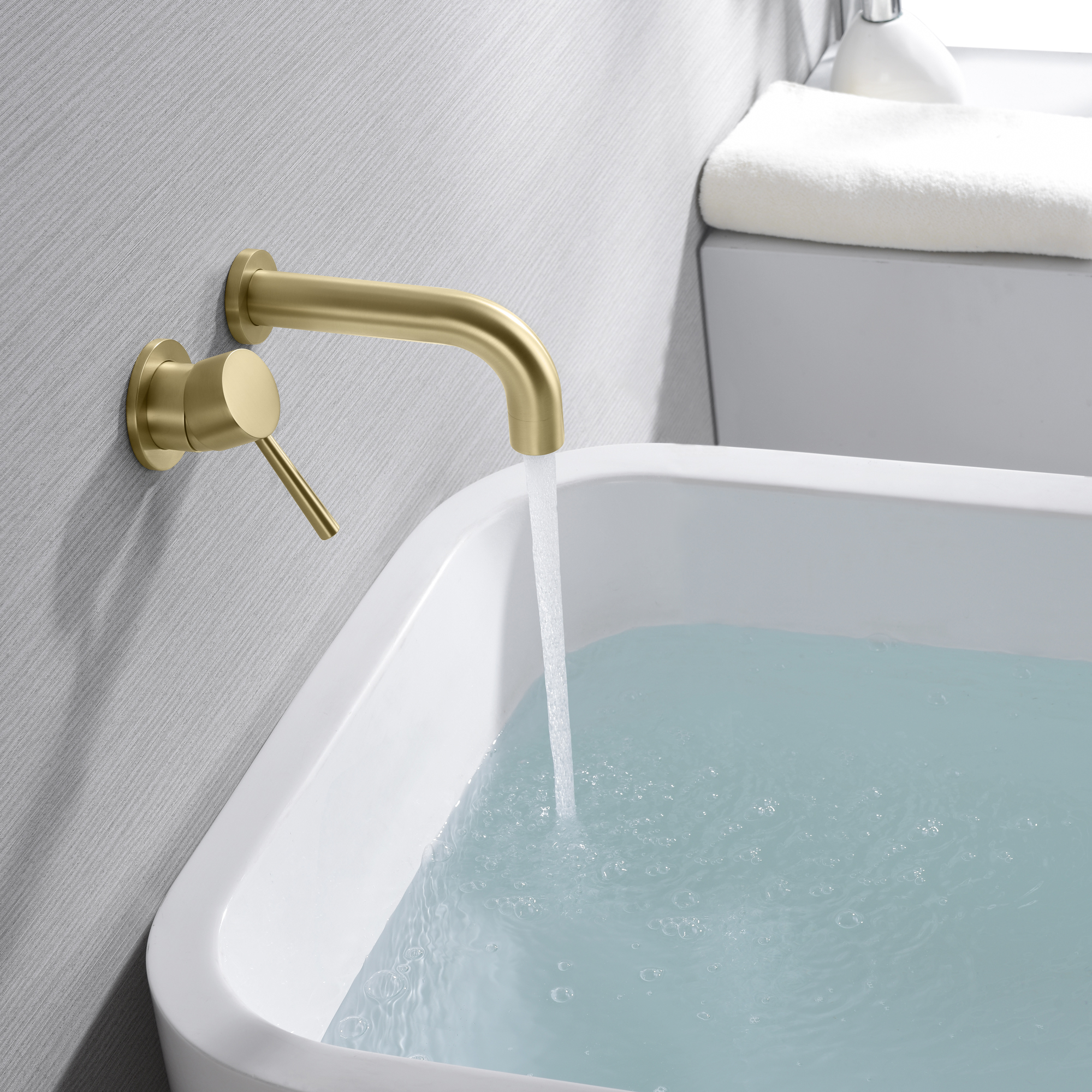 SUMERAIN Wall Mount Tub Filler Bathtub Faucet, Brushed Gold Left-Handed Handle