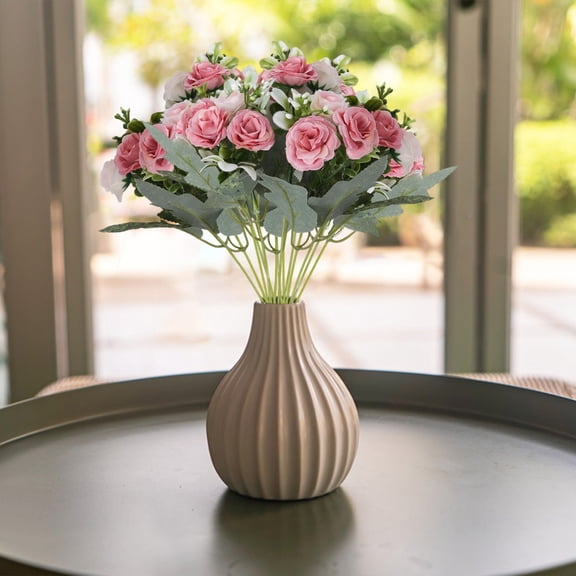 geerera Artificial Rose Bush - UV Resistant Fake Floral Stems with Small White Buds, No-Wilt Decorative Flowers for Vase Arrangements, Wedding Bouquets & Home Decor