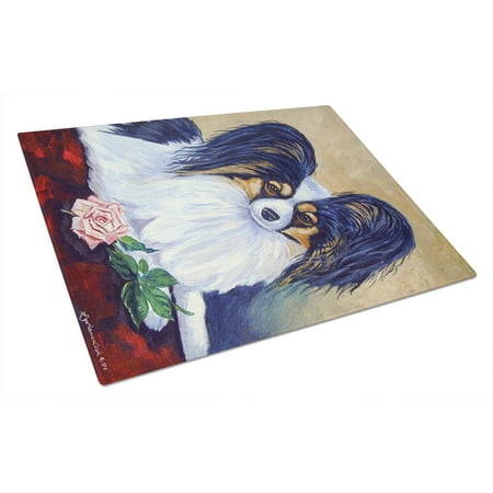 

Carolines Treasures 7037LCB Papillon A Rose for you Glass Cutting Board Large 12H x 16W multicolor