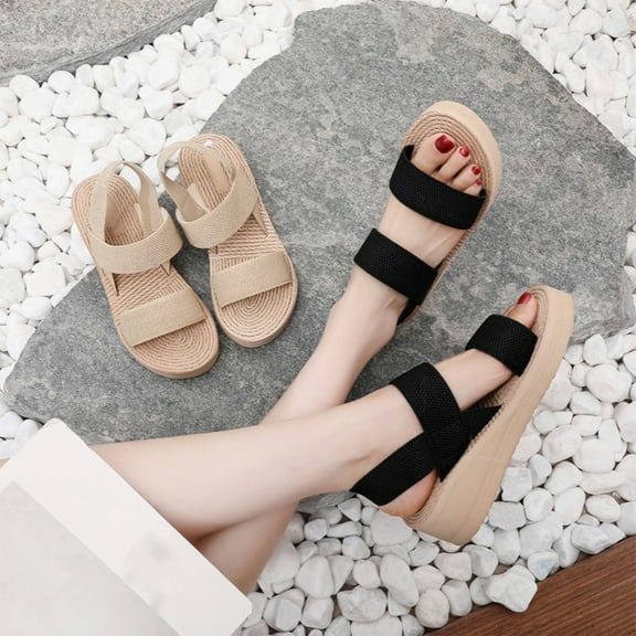 Jacenvly 2024 New Ladies Shoes Summer Fashion Beach Sandals Elastic Band Wedge Sandals Slippers for Women Under Black Sandals for Women