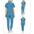 thumbnail image 4 of Scrubs for Women Set - V-Neck Scrub Top & Jogger Pant with Pockets, 4 Way Stretch Nurse Uniform Blue XXL, 4 of 4