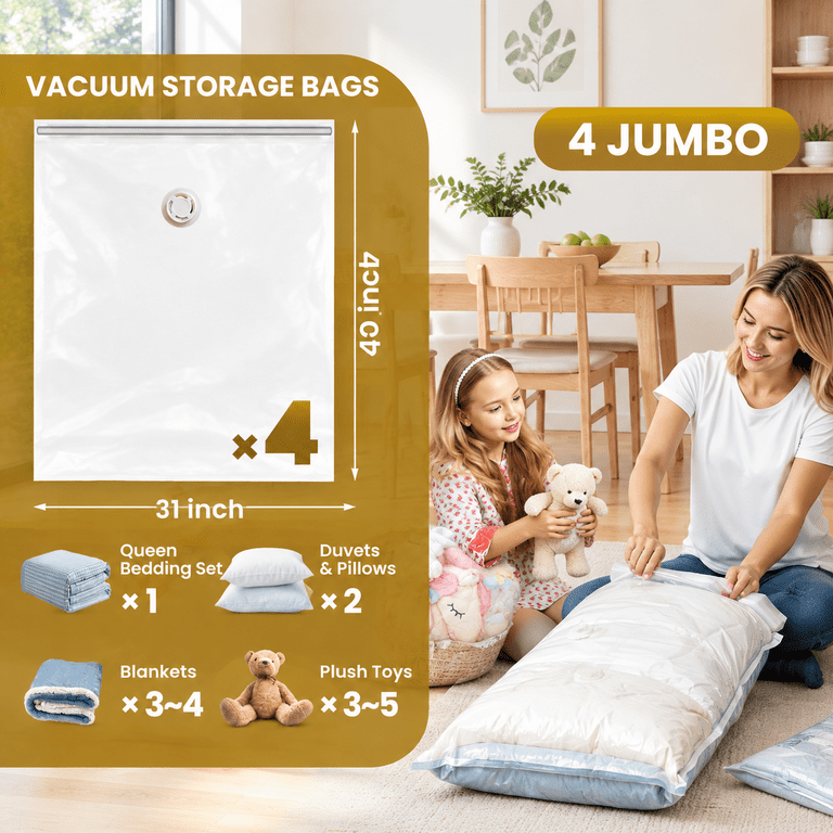 6 Inch Size 4 Pack Vacuum Storbags Size (31*40 Inch) Cream - Walmart.com