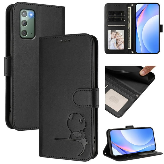 Decase for Samsung Galaxy Note 20 Wallet Case,Premium PU Cute Cat Leather Flip Wallet RFID Blocking Cover,Flip Cover with Wrist Strap,Shockproof Card Slot Holder Cover,Black