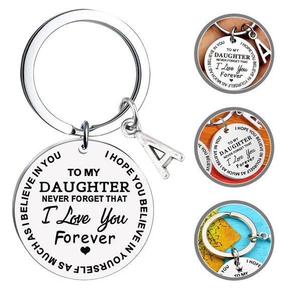 Toddmomy Cute Keychain For Daughters Mother Key Ring In Silver Rectangular Shape With Lettering Design 1Pcs 6x3cm