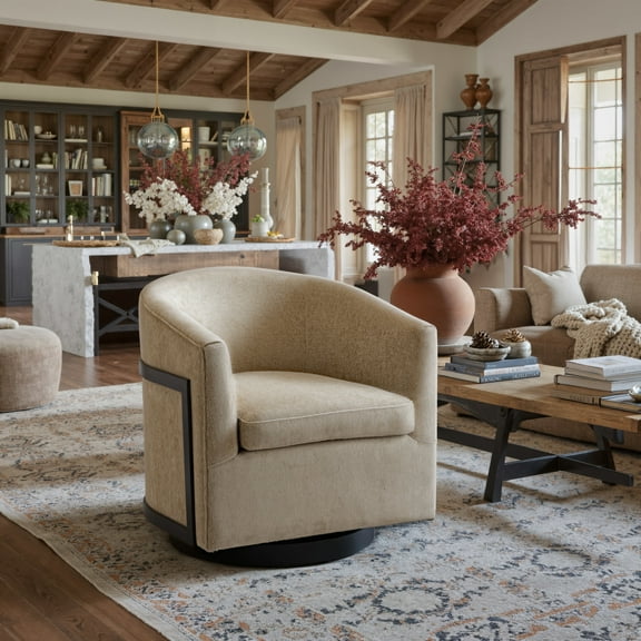 Hanko Swivel Chair Golden Beige Accent Chair, Modern Style, Armrest support, Plywood, Indoor Living