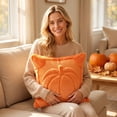 thumbnail image 3 of Quilted Halloween Pumpkin Pillow Cover 18x18 Inch – Soft Plush Decorative Throw Cushion Case with Hidden Zipper, Festive Fall Home Decor for Sofa, Couch, Bed, Chair, Party (1Pc,Pillow Not Included), 3 of 3