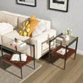 thumbnail image 2 of Tcbosik 2 Pack Side Tables, 2-Tier Modern End Table with Glass Top and Metal Legs, Small Accent Table with Open Shelf for Living Room, Bedroom, Clear & Brown & Black, 2 of 8