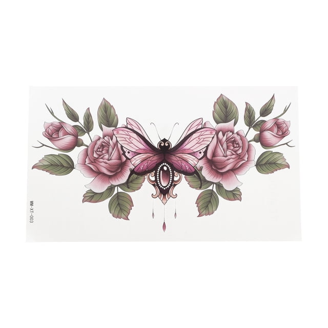 Unique Bargains 1 Pce Tatouage Temporaire Réaliste Clavicule Faux Tatouages Rose Vert