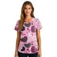 thumbnail image 5 of Hearthz Plus Size Valentines Scrub Tops Women Love Heart Pattern V Neck Short Sleeve Nurse Uniforms Stretch Women's Workwear with Pockets S-5xl, 5 of 6