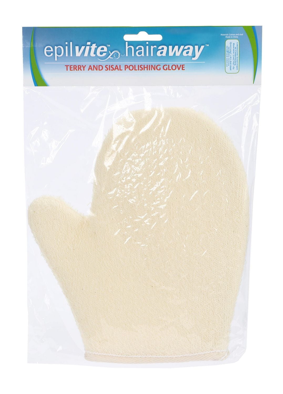 Epil-Vite / Hair-Away Gant de Polissage en Tissu Éponge et Sisal