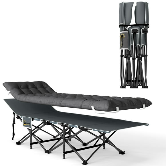 Outsunny Camping Cot for Adults with Mattress, Folding Bed, Dark Grey