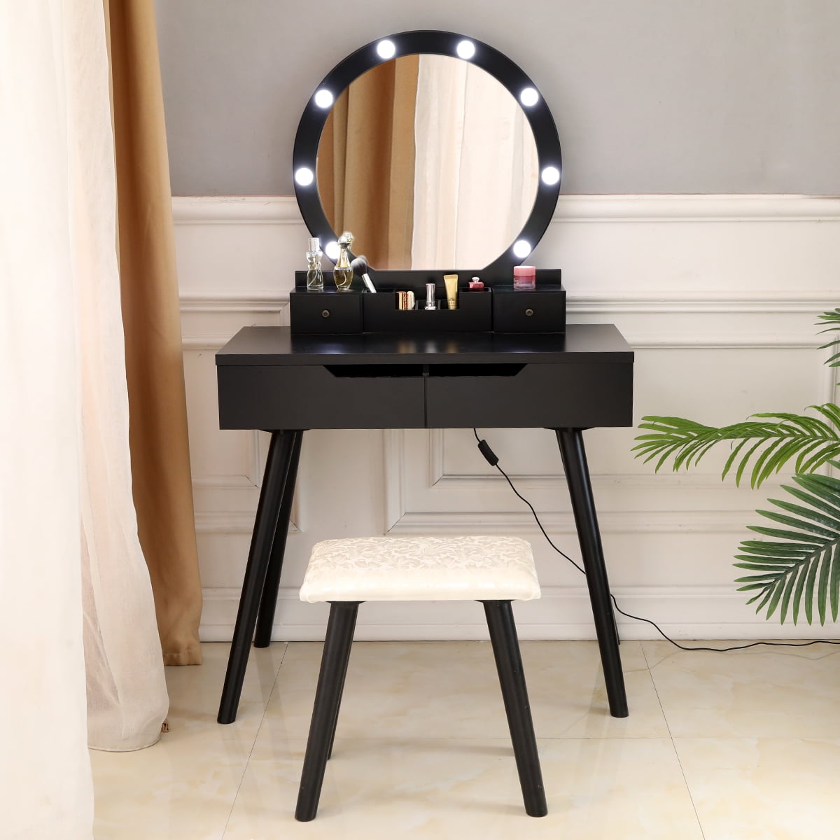 Ktaxon Vanity Set with Lighted Mirror, 8 Bulbs, Cushioned Ktaxon Vanity Set with Lighted Mirror, 8 Bulbs, Cushioned
