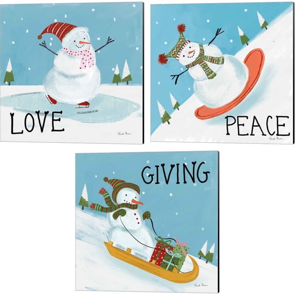Great Art Now Snowman Snowday by Farida Zaman 3 Piece Canvas Art Set Each 14"W x 14"H