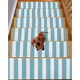 thumbnail image 2 of Stair Treads for Wooden Steps, Aqua Striped Peel and Stick Stair Treads with Reusable Adhesive, Modern Farmhouse Blue White Stripes Non Slip Indoor Stairs Runner Rugs Mats for Elders Dogs 8"x30" 7PCS, 2 of 7