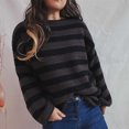 thumbnail image 4 of Womens Oversized Striped Sweater Batwing Long Sleeve Sweatshirt Knit Crew Neck Top Pullover Casual Loose Blouse (Black L), 4 of 6