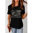 thumbnail image 1 of ABPHQTO Camiseta negra de manga corta con estampado de letras BORN FREE para mujer, 1 of 5