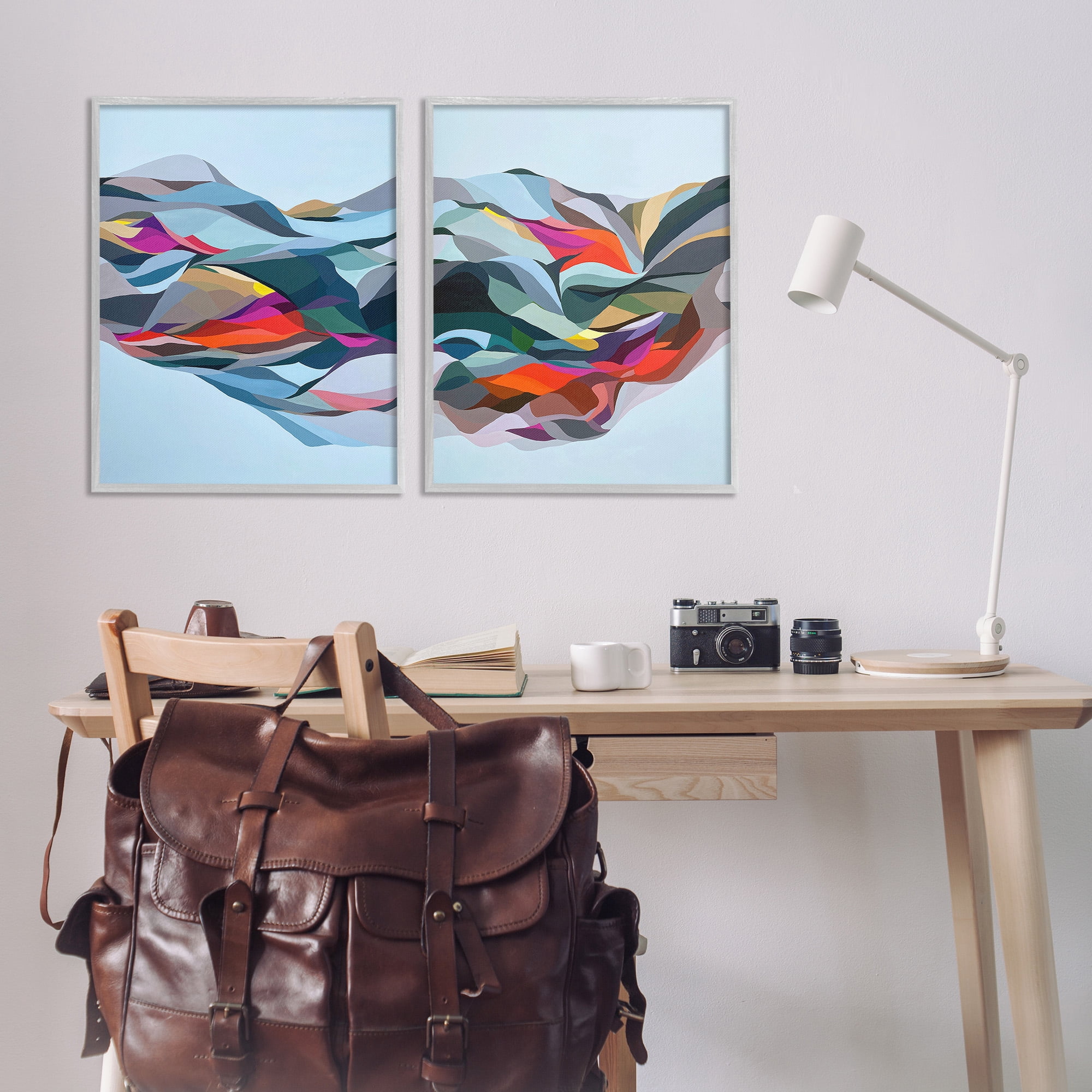 Stupell Industries Patterned Mountain Abstraction Abstract Painting Gray Framed Art Print Wall Art, 24 x 30, Set of 2