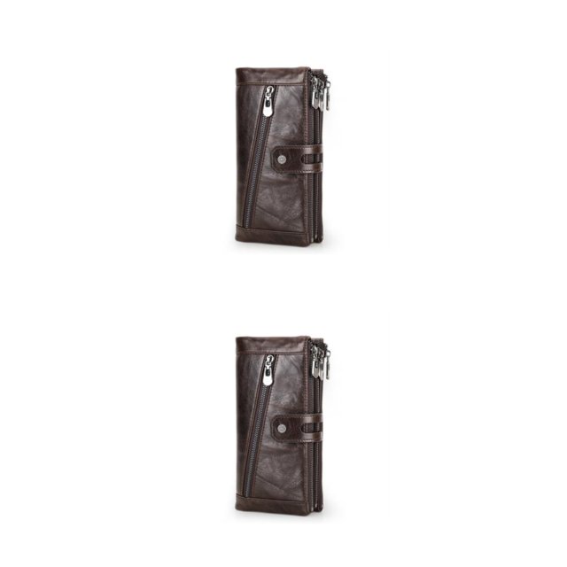 Cartera de cuero para mujer Sonducket monedero con cremallera color sólido Café 2piezas