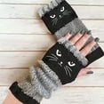 thumbnail image 3 of Womens Gloves For Winter Cozy & Soft Knit Fabric Fingerless Cat Gloves For Winter With Cat Print Warm Gloves Fashion, 3 of 4