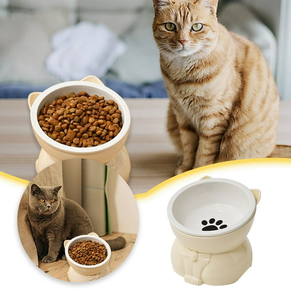 Elevated Ceramic Pet Bowl for Cats and Small Dogs Vomit Food Dish with Spinal Health Design