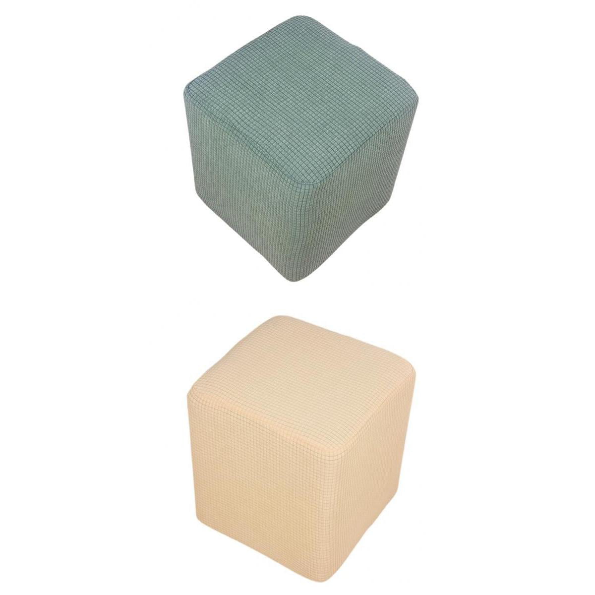 2pcs Rectangle Ottoman Pouf Cover Stretch Footstool Slip-Cover Sand/Green 
