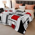 thumbnail image 2 of Red Grey Geometric Throw Blanket, Flannel Fleece Blanket with Striped Design for Couch, Abstract Art Modern Irregular Soft Breathable All Season Plush Blankets for Sofa Office Car Seat 40"x60", 2 of 9
