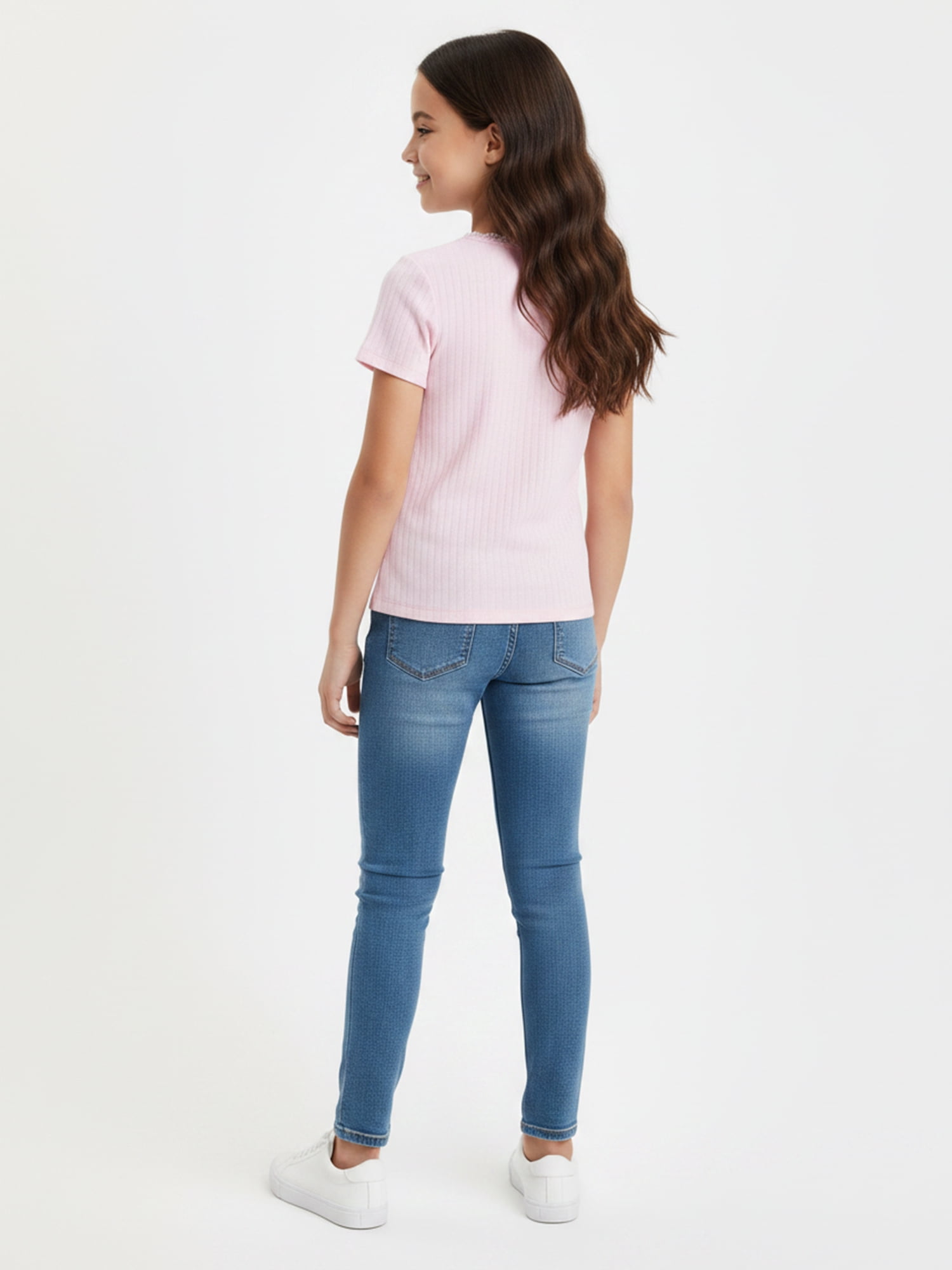 The Powerpuff Girls x Hello Kitty Besties for Life Girl’s Graphic Pointelle Knit Crewneck Tee with Short Sleeves, Sizes 4-16