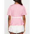 thumbnail image 2 of Women Satin V‑Neck Peplum Blouse, Lace‑Patchwork Short‑Sleeve Summer Casual Tops, 2 of 5